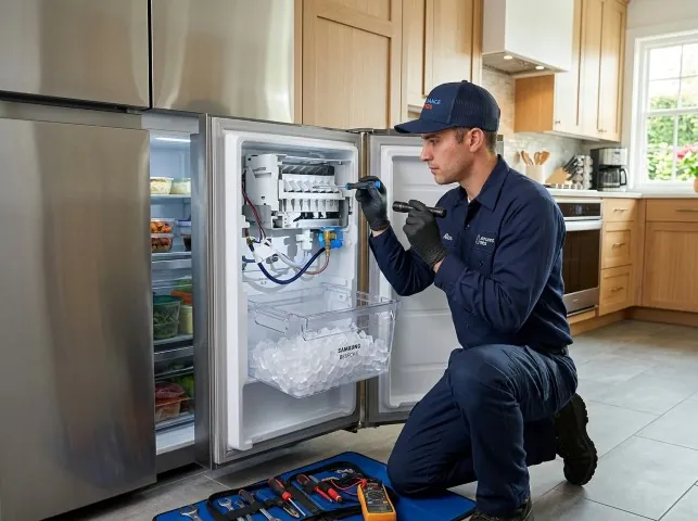 Appliance Repair Hero technician repairing a refrigerator ice maker in Boaz, KY