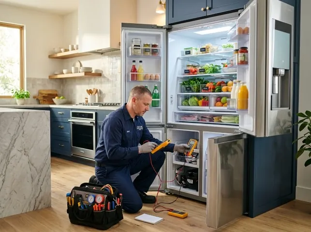Appliance Repair Hero refrigerator technician testing a fridge on a Boaz, KY service call